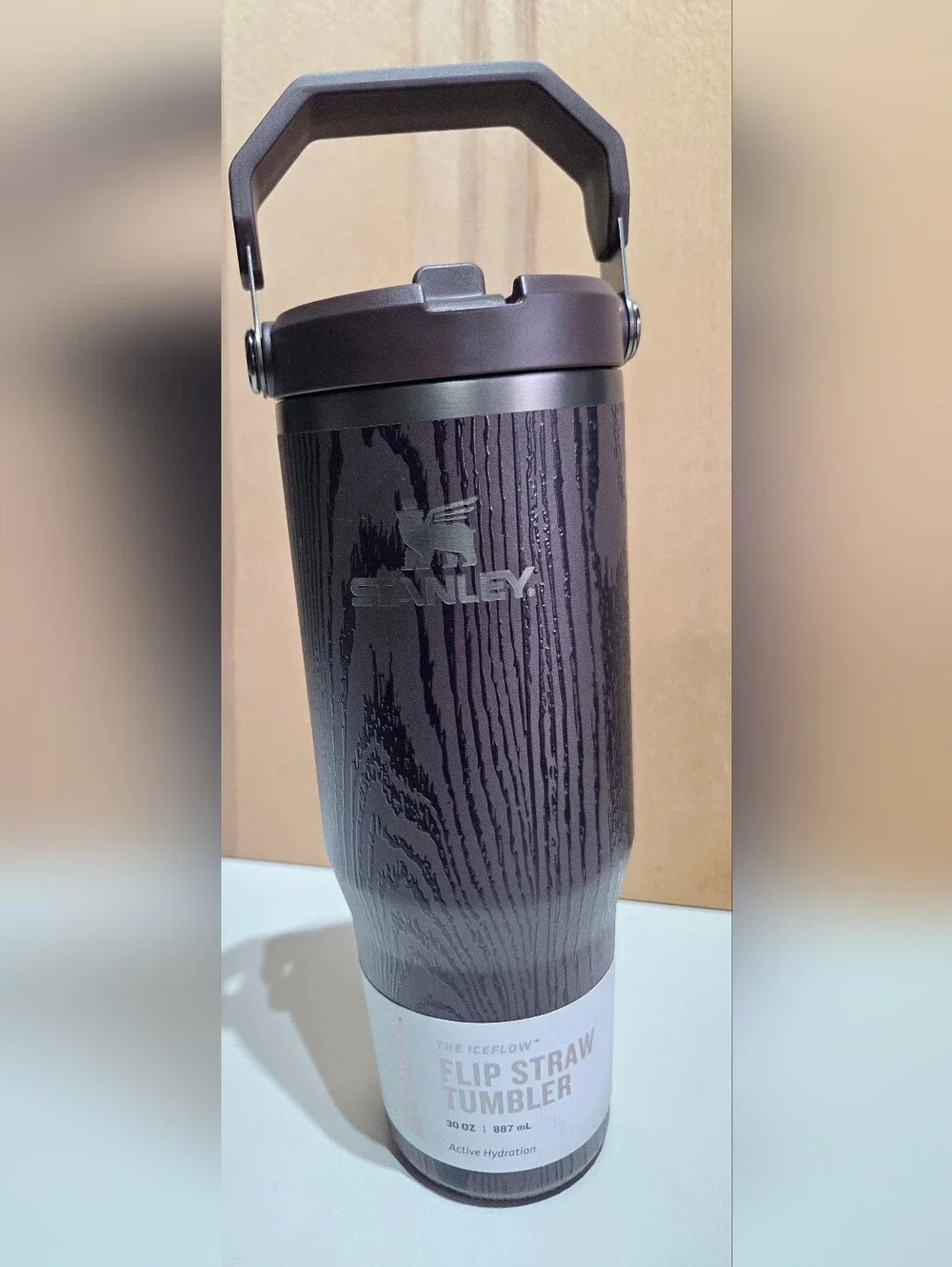 Stanley IceFlow Flip Straw Tumbler 30 oz Woodgrain Black New